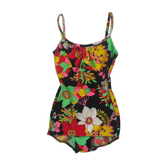 Robby Lens Other - VINTAGE 1960s Pin-Up Girl Bathing Suit - Swimsuit - Black Vibrant Florals - XS